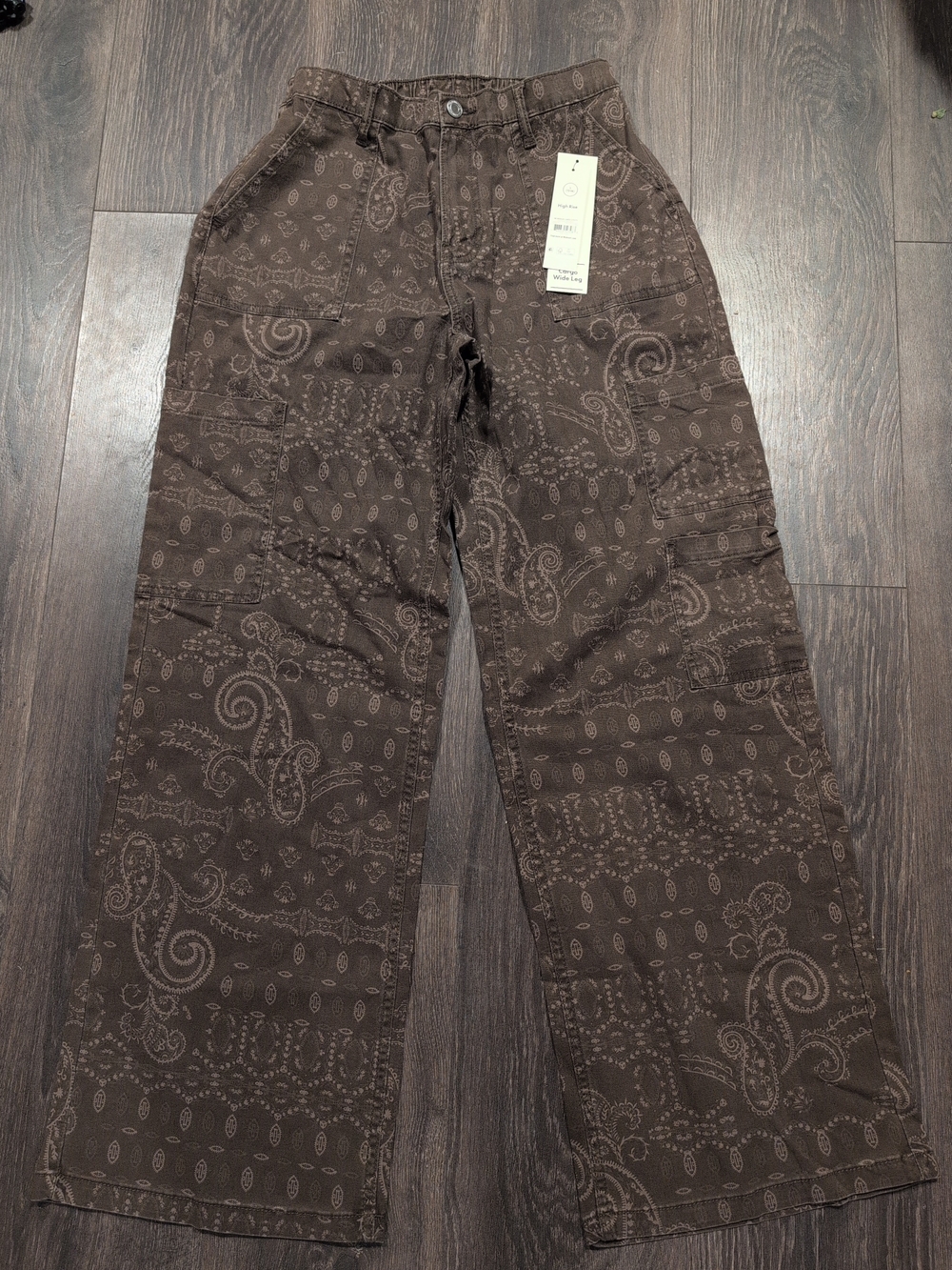 Women's Brown High Rise Wide Leg Cargo Pants, 31.5" Inseam, Size M 8-10 NWT